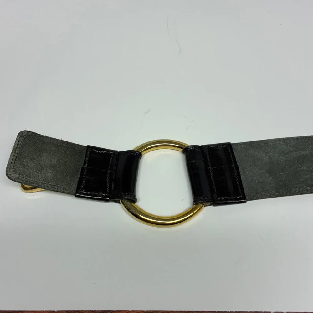 Vintage La Doppia Vita Italy Wide Black Leather Belt Corset Waist Cincher 95
